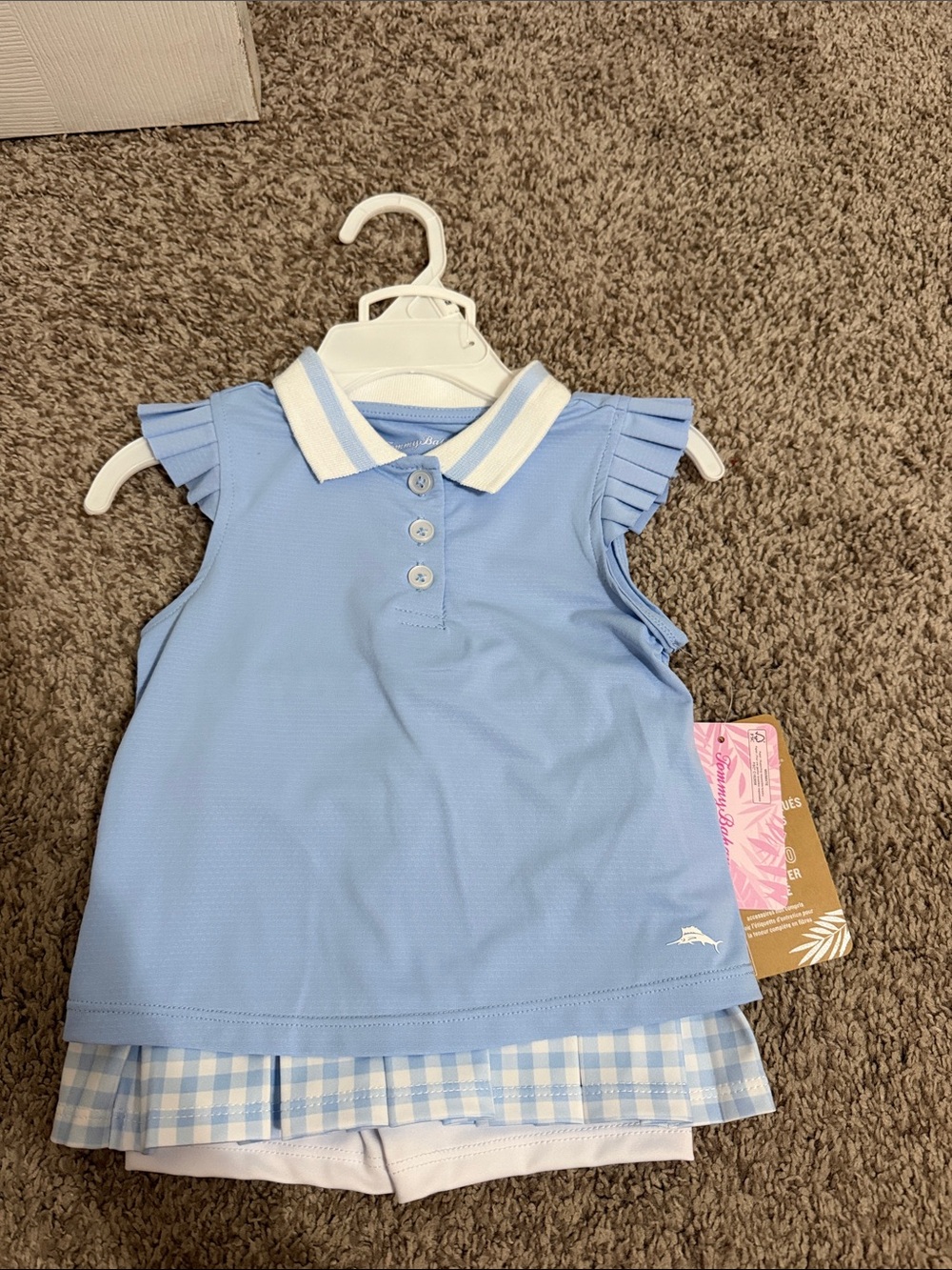 NWT Tommy Bahama Baby Girl's Blue and White Gingham Athletic Top and Skirt Set